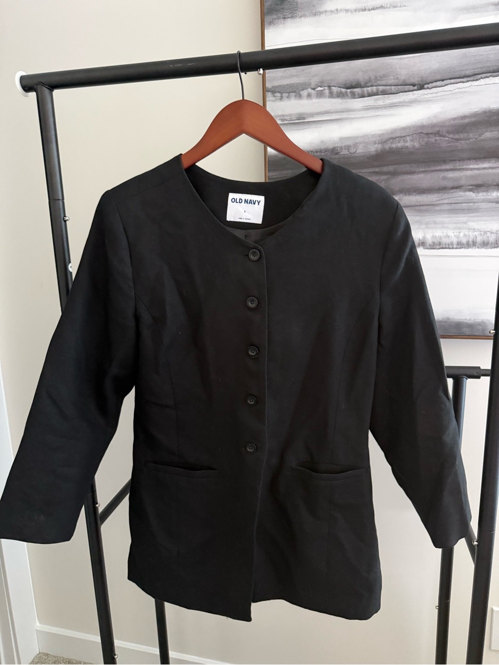 Old Navy Women's Black Collarless Button Jacket